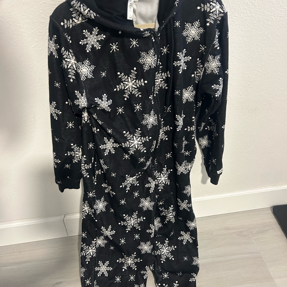 Fabletics Black and White Snowflake Pajama Onesie